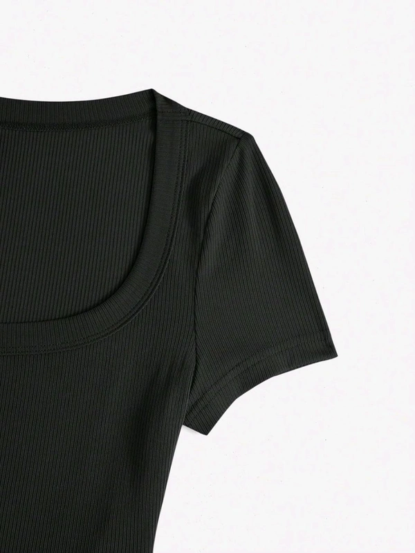 Women's Tops Sexy Tops for Women Shirts Women's Scoop Neck Crop Tee Women's Dress(Hot Pink,X-Small) - Black, L