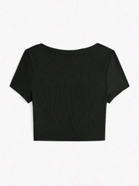 Women's Tops Sexy Tops for Women Shirts Women's Scoop Neck Crop Tee Women's Dress(Hot Pink,X-Small) - Black, M