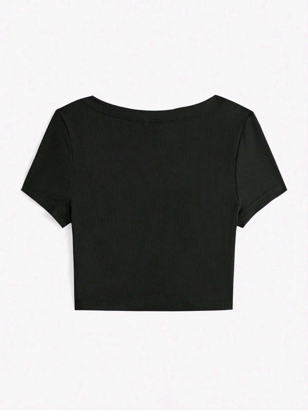 Women's Tops Sexy Tops for Women Shirts Women's Scoop Neck Crop Tee Women's Dress(Hot Pink,X-Small) - Black, M