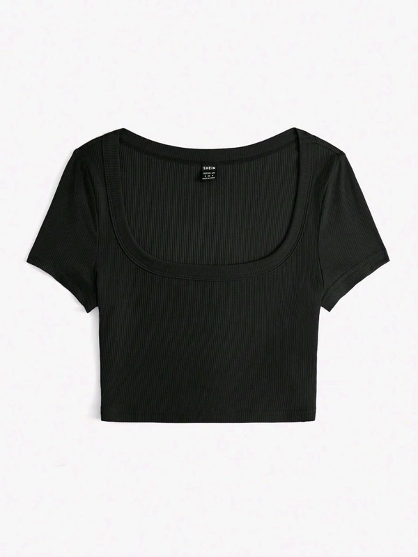 Women's Tops Sexy Tops for Women Shirts Women's Scoop Neck Crop Tee Women's Dress(Hot Pink,X-Small) - Black, M