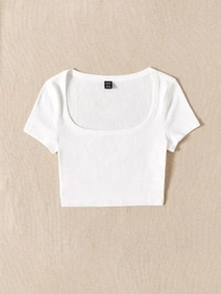 Women's Tops Sexy Tops for Women Shirts Women's Scoop Neck Crop Tee Women's Dress(Hot Pink,X-Small) - White, M