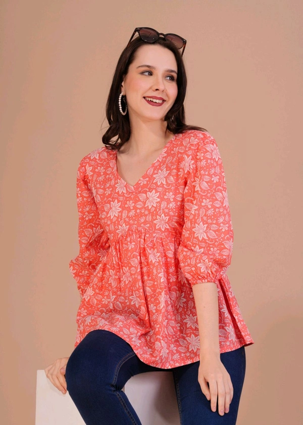 Party Balloon Sleeve Printed Women White, Pink Top
 - Bittersweet, L