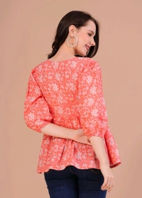 Party Balloon Sleeve Printed Women White, Pink Top
 - Bittersweet, L
