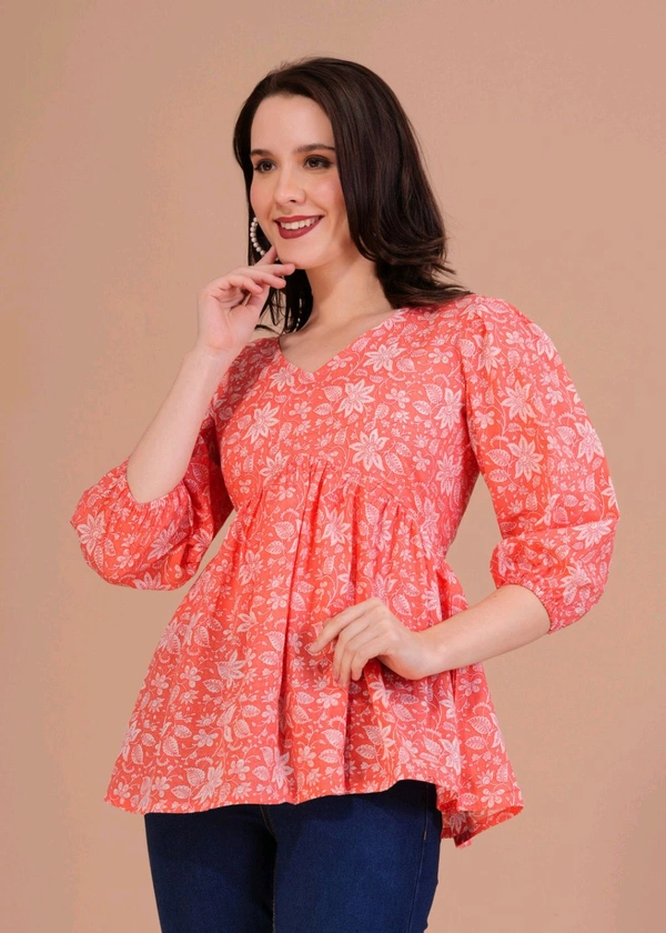 Party Balloon Sleeve Printed Women White, Pink Top
 - Bittersweet, L