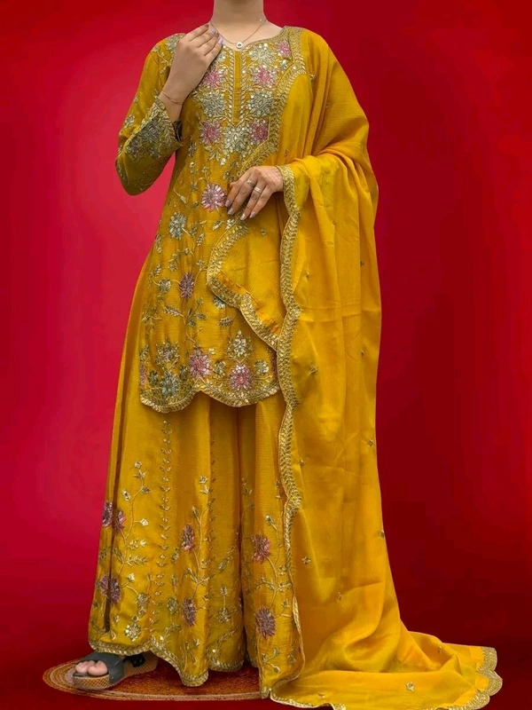SALWAR KAMEEZ WOMEN INDIAN WEDDING PARTY WEAR DRESS BOLLYWOOD SUIT KURTI SHARARA - Yellow Sea, L