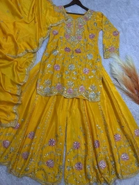 SALWAR KAMEEZ WOMEN INDIAN WEDDING PARTY WEAR DRESS BOLLYWOOD SUIT KURTI SHARARA - Yellow Sea, L