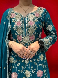 SALWAR KAMEEZ WOMEN INDIAN WEDDING PARTY WEAR DRESS BOLLYWOOD SUIT KURTI SHARARA - Bahama Blue, L
