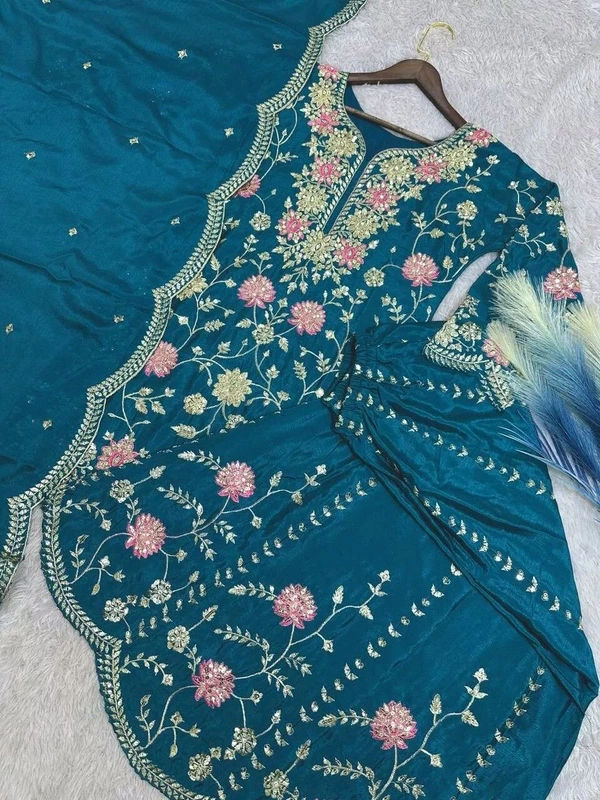 SALWAR KAMEEZ WOMEN INDIAN WEDDING PARTY WEAR DRESS BOLLYWOOD SUIT KURTI SHARARA - Bahama Blue, L