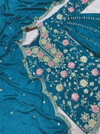 SALWAR KAMEEZ WOMEN INDIAN WEDDING PARTY WEAR DRESS BOLLYWOOD SUIT KURTI SHARARA - Bahama Blue, L