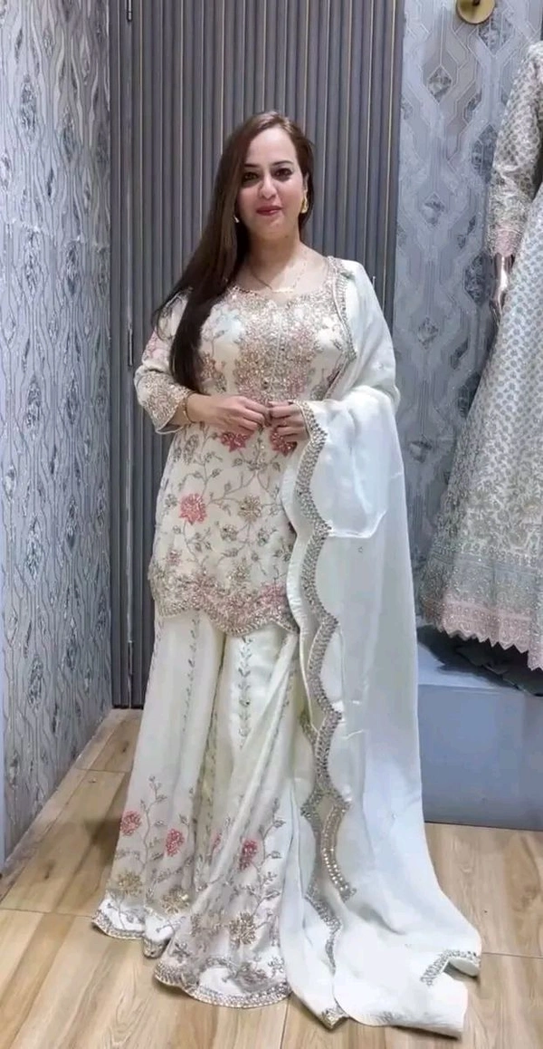 SALWAR KAMEEZ WOMEN INDIAN WEDDING PARTY WEAR DRESS BOLLYWOOD SUIT KURTI SHARARA - White, L