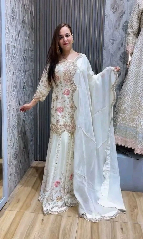 SALWAR KAMEEZ WOMEN INDIAN WEDDING PARTY WEAR DRESS BOLLYWOOD SUIT KURTI SHARARA - White, L