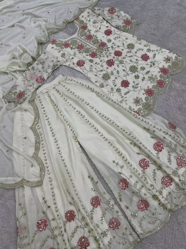 SALWAR KAMEEZ WOMEN INDIAN WEDDING PARTY WEAR DRESS BOLLYWOOD SUIT KURTI SHARARA - White, L