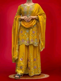 SALWAR KAMEEZ WOMEN INDIAN WEDDING PARTY WEAR DRESS BOLLYWOOD SUIT KURTI SHARARA - Yellow Sea, M