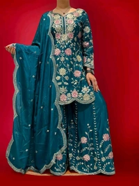 SALWAR KAMEEZ WOMEN INDIAN WEDDING PARTY WEAR DRESS BOLLYWOOD SUIT KURTI SHARARA - Bahama Blue, M