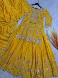 SALWAR KAMEEZ WOMEN INDIAN WEDDING PARTY WEAR DRESS BOLLYWOOD SUIT KURTI SHARARA - Yellow Sea, XL
