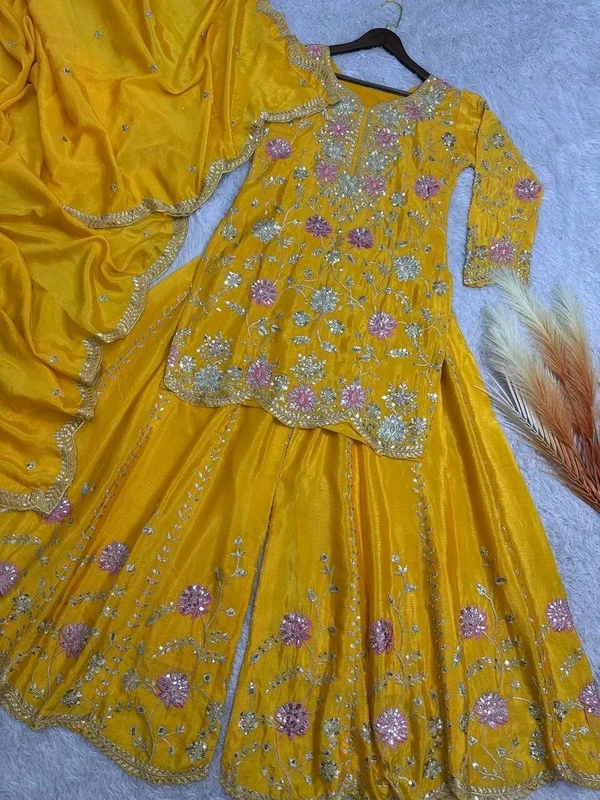 SALWAR KAMEEZ WOMEN INDIAN WEDDING PARTY WEAR DRESS BOLLYWOOD SUIT KURTI SHARARA - Yellow Sea, XL