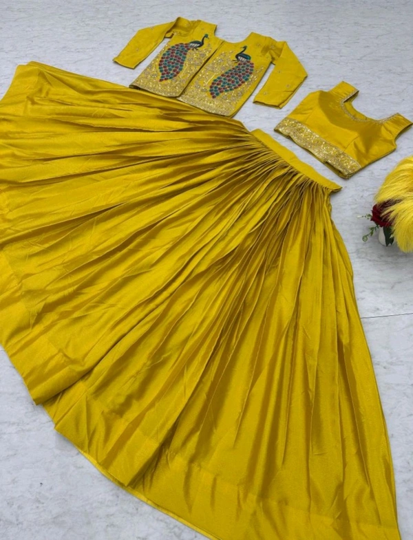 Chinnon Yellow Festival Wear Sequins Work Readymade Lehenga Choli With Jacket - Tulip Tree, M