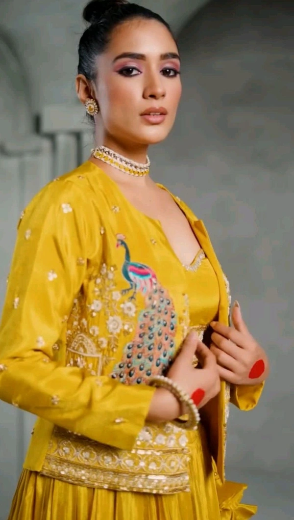 Chinnon Yellow Festival Wear Sequins Work Readymade Lehenga Choli With Jacket - Tulip Tree, XL