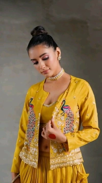 Chinnon Yellow Festival Wear Sequins Work Readymade Lehenga Choli With Jacket - Tulip Tree, Free Size