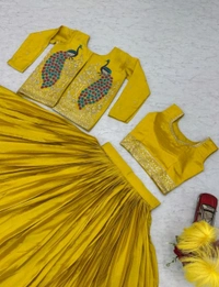 Chinnon Yellow Festival Wear Sequins Work Readymade Lehenga Choli With Jacket - Tulip Tree, Free Size