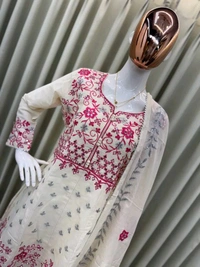 Off White Kurti Sharara in Camric Cotton With Sequence Embroidery Work for Women - Double Spanish White, XXL