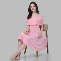 Women A-line Pink Above. Knee/Mid Thigh Length Dress
 - Pink Lace, S