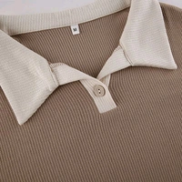 Korean Style T-shirt With Collar Style Cotton Blend Crop Top - Sand Dune, S
