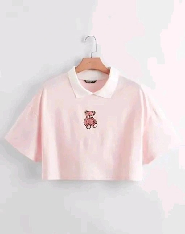 Korean Style  T-shirt With Collar Style Cotton Blend Crop Top Comfy Trendy Women Tops & Tunics | Half Sleeves T-Shirt for Women & Girl's 
 - Bizarre, M