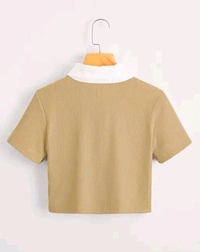 Korean Style  T-shirt With Collar Style Cotton Blend Crop Top Comfy Trendy Women Tops & Tunics | Half Sleeves T-Shirt for Women & Girl's 
 - Cameo, XL