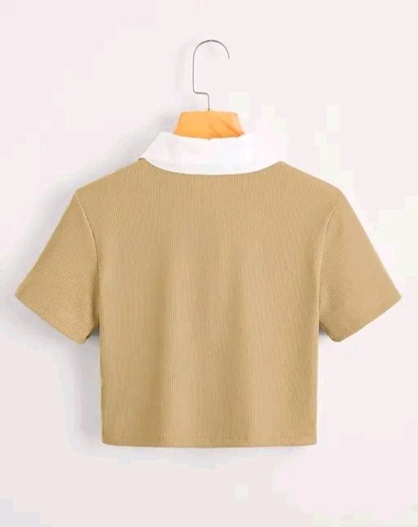 Korean Style  T-shirt With Collar Style Cotton Blend Crop Top Comfy Trendy Women Tops & Tunics | Half Sleeves T-Shirt for Women & Girl's 
 - Cameo, XL