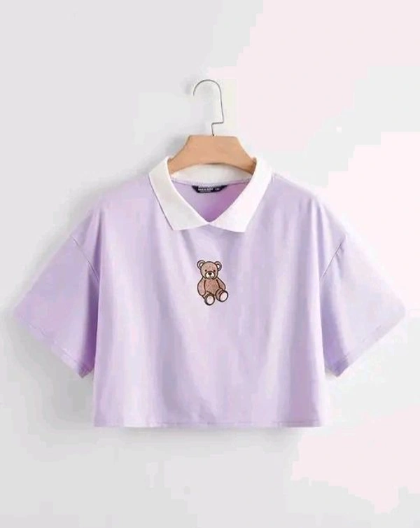 Korean Style  T-shirt With Collar Style Cotton Blend Crop Top Comfy Trendy Women Tops & Tunics | Half Sleeves T-Shirt for Women & Girl's 
 - Moon Raker, XL