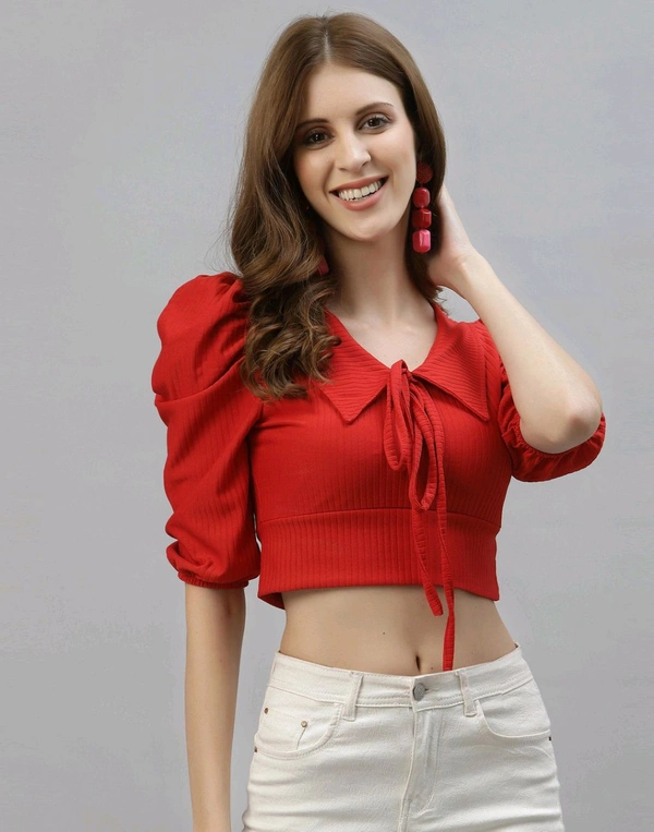 Selvia Women's Lycra Knitted & Solid Crop Top - Red, L