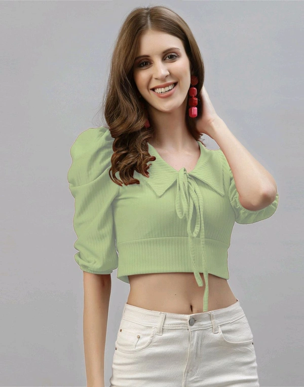Selvia Women's Lycra Knitted & Solid Crop Top - Sage, L