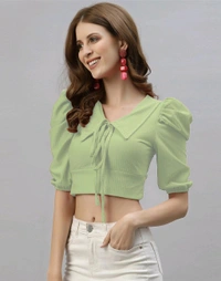 Selvia Women's Lycra Knitted & Solid Crop Top - Sage, L