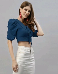 Selvia Women's Lycra Knitted & Solid Crop Top - Nile Blue, L