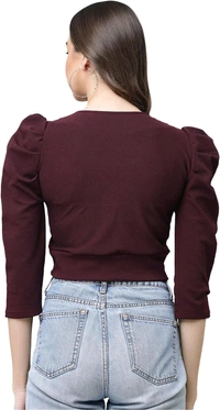 Selvia Women's Lycra Knitted & Solid Crop Top - Crater Brown, L