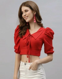 Selvia Women's Lycra Knitted & Solid Crop Top - Red, M