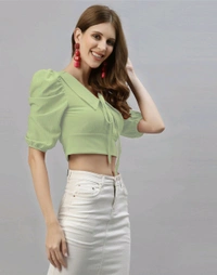 Selvia Women's Lycra Knitted & Solid Crop Top - Sage, M