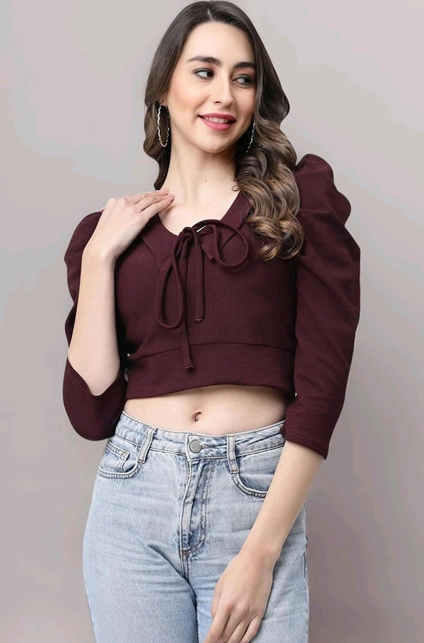 Selvia Women's Lycra Knitted & Solid Crop Top - Crater Brown, S