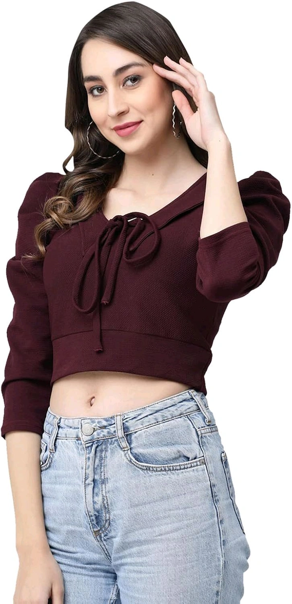 Selvia Women's Lycra Knitted & Solid Crop Top - Crater Brown, S