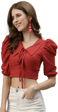 Selvia Women's Lycra Knitted & Solid Crop Top - Medium Carmine, XL
