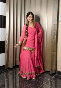 Heavy Designer Chinnon Silk Kurta And Palazzo With Dupatta For Wedding & Party
 - Froly, XXL