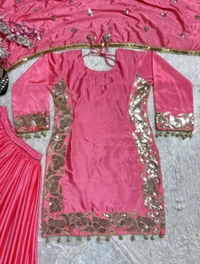 Heavy Designer Chinnon Silk Kurta And Palazzo With Dupatta For Wedding & Party
 - Froly, XXL