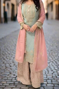 Fancy Salwar Kameez with Embroidery Work, Indian Pakistani Salwar Suit, Readymade Stitched Salwar Suit For Women, Indian Kurti Palazzo Suit - Hippie Pink, Free Size