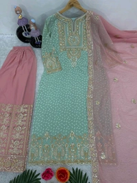 Fancy Salwar Kameez with Embroidery Work, Indian Pakistani Salwar Suit, Readymade Stitched Salwar Suit For Women, Indian Kurti Palazzo Suit - Hippie Pink, Free Size