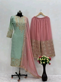 Fancy Salwar Kameez with Embroidery Work, Indian Pakistani Salwar Suit, Readymade Stitched Salwar Suit For Women, Indian Kurti Palazzo Suit - Hippie Pink, Free Size