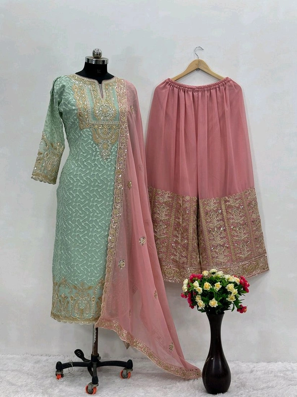 Fancy Salwar Kameez with Embroidery Work, Indian Pakistani Salwar Suit, Readymade Stitched Salwar Suit For Women, Indian Kurti Palazzo Suit - Hippie Pink, Free Size