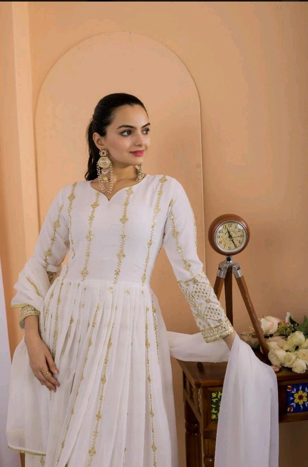 LUNCHING NEW FESTIVAL SPECIAL GOWN & DUPATTA SET - White, L