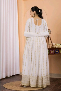 LUNCHING NEW FESTIVAL SPECIAL GOWN & DUPATTA SET - White, L
