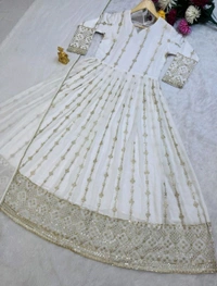 LUNCHING NEW FESTIVAL SPECIAL GOWN & DUPATTA SET - White, L